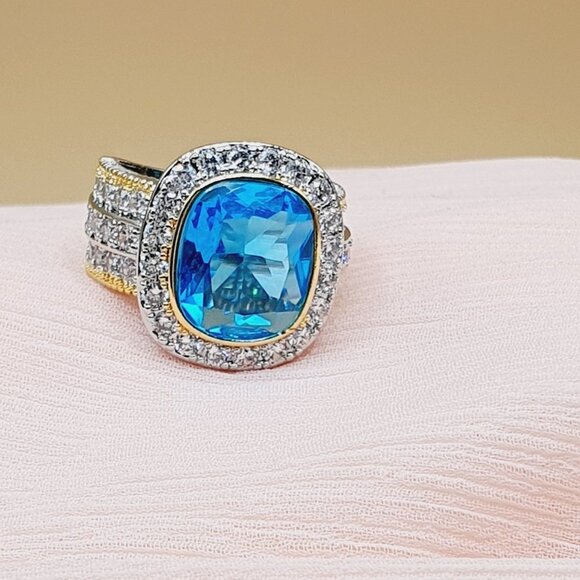 💎Noble Vintage Radiant Cut Blue Gemstone  Layer Rings for Women, INDN8450 - Picture 12 of 15